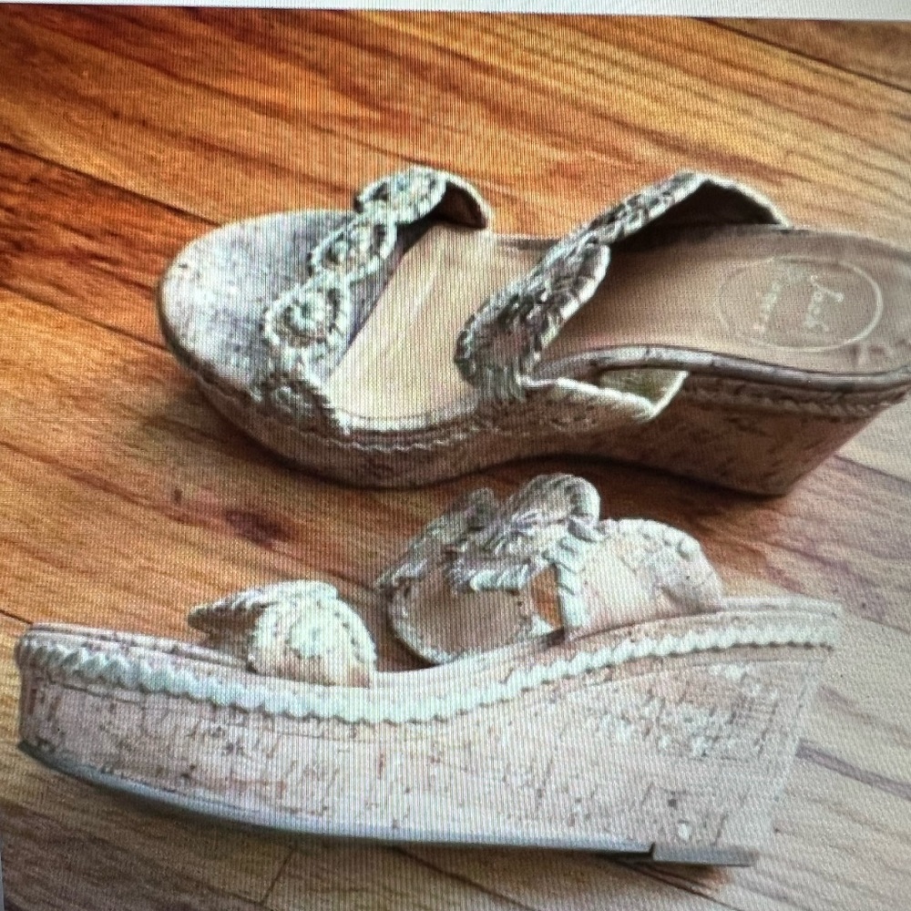 Jack Rogers cork and gold wedge sandals